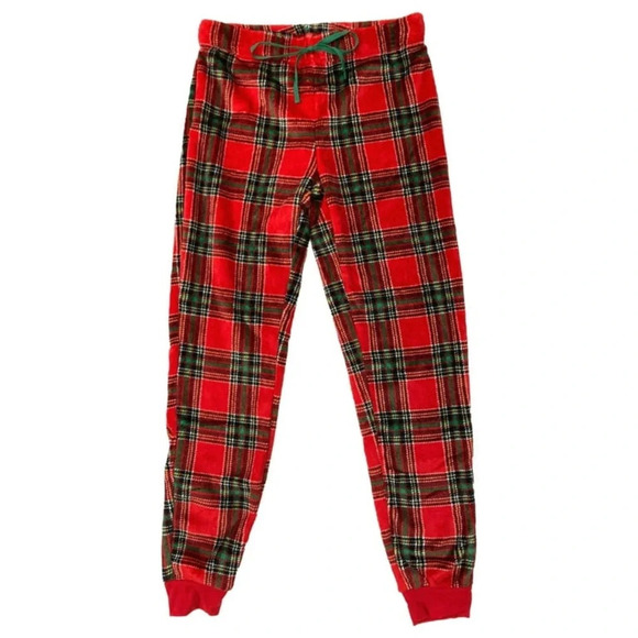 NWT Womens Red & Green Plaid Fleece Jogger Sleep Pants - Picture 1 of 6